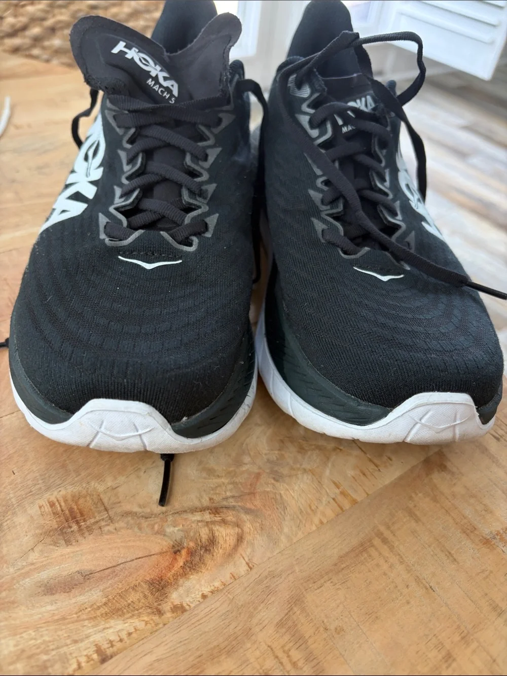 Hoka Men's Black and White Mach 5 Running Shoes